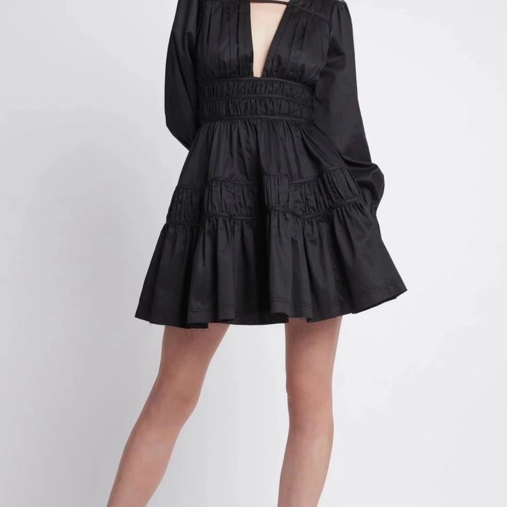Aje Black Tiered Ruffled Sundress with Plunge Neckline